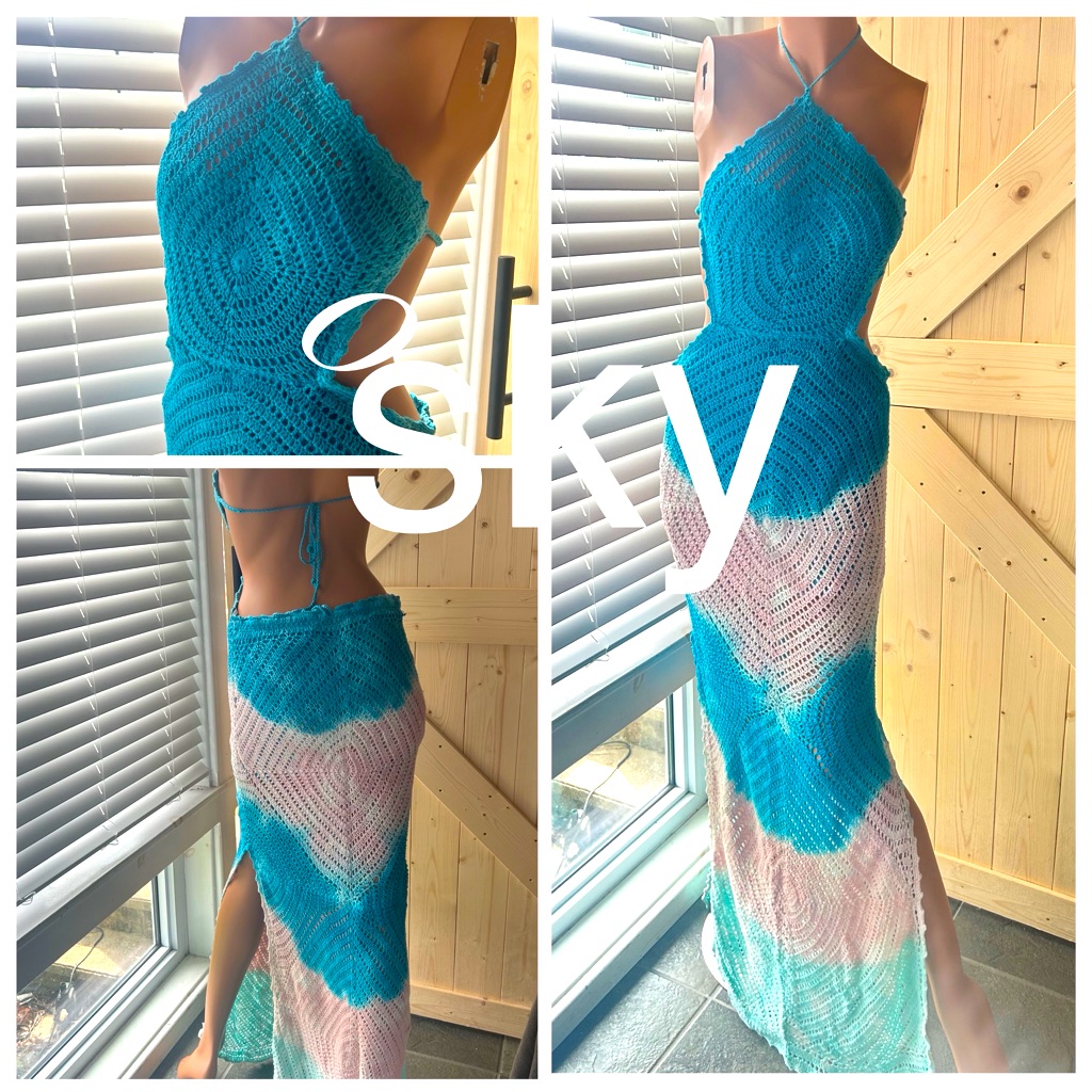 New Sky Crochet Cut-Out Gorgeous Tie Die Maxi Medium $194